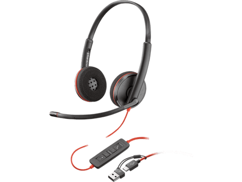 Poly Blackwire 3220 Stereo USB-C Headset +USB-C/A Adapter